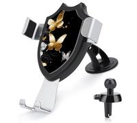 FodPand Universal Car Phone Holder Cradle 360° Rotation Auto Mount Stand Suction Cup Cell Gold White Butterflies Black Phone Mount for Dashboard Windshield Air Vent Compatible with All Smartphones