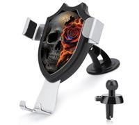 FodPand Universal Car Phone Holder Cradle 360° Rotation Auto Mount Stand Suction Cup Cell Gothic Skull and Black Rose Phone Mount for Dashboard Windshield Air Vent Compatible with All Smartphones