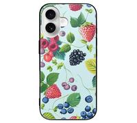 FodPand Various Berry Paintings Phone Case for iPhone 16 Tempered Glass Hard Phone Protective Cover Anti-Scratch Shockproof Minimalist Aesthetic Case for Women & Men Black