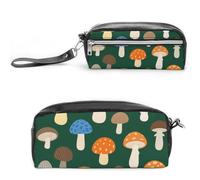 FodPand Various Mushrooms Pencil Pouch Mini Makeup Bag with Handle - 7.8x3.9x2.1 Inches Durable Waterproof PU Leather, Large Capacity Portable Pencil Case for Office, Travel
