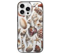 FodPand Various Shell Images Phone Case for iPhone 16 Tempered Glass Hard Phone Protective Cover Anti-Scratch Shockproof Minimalist Aesthetic Case for Women & Men Black