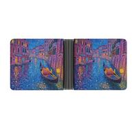FodPand Venice Canal Lantern Glow Wallet for Men Leather Bifold Wallet Front Pocket Wallets Card Holder Wallets Money Clip