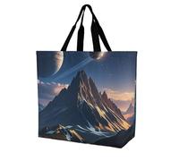 FodPand Very High Mountain Reusable Grocery Bag with Pockets And Handle Lightweight Durable Shopping Bags Large Size Bag for Groceries Travel And Everyday Use 15.7x15.7x6.3 in