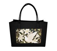 FodPand Vine White Dove Felt Tote Bag Reusable Large Handbag | Foldable Grocery Shopping Bag for Women Men, Daily Commute, Work,Travel, Lightweight, Christmas Gift Bags