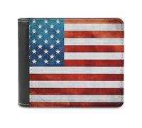 FODPAND Vintage American USA Flag Leather Wallet Extra Capacity Bifold Wallet Slim Minimalist Front Pocket Wallets Credit Card Holder