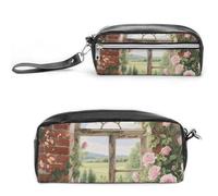 FodPand Vintage Arch Window Nature Garden Pencil Pouch Mini Makeup Bag with Handle - 7.8x3.9x2.1 Inches Durable Waterproof PU Leather, Large Capacity Portable Pencil Case for Office, Travel