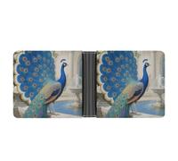 FodPand Vintage Blue Elegant Colorful Peacock Wallet for Men Leather Bifold Wallet Front Pocket Wallets Card Holder Wallets Money Clip