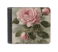 FODPAND Vintage Pink Rose Leather Wallet Extra Capacity Bifold Wallet Slim Minimalist Front Pocket Wallets Credit Card Holder