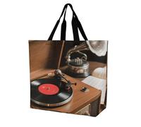 FodPand Vintage Record PlayerTote Bag for Women Foldable Beach Bag Reusable Grocery Bags Crossbody Shoulder Bags