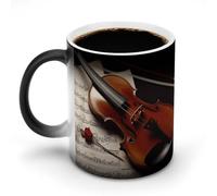 FodPand Violin Sheet Music Magic Color Changing Mug 11 Oz Black Ceramic Heat Sensitive Coffee Cup Temperature Activated Mug for Hot Cocoa Tea Drinks Funny Novelty Gift for Coffee Lovers Men Women