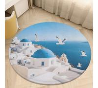 FodPand Washable Area Rug Non-Slip Rugs Doormat Santorini Greek Island | Print Entryway Rug Kitchen Rug Runner Vintage Soft Floor Mat Non Slip Indoor Farmhouse Carpet for Living Room Bedroom