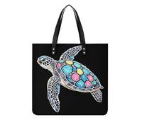 FodPand Watercolor Sea Turtle Tote Bag 15.4 Inch Fashion Leather Handbag Reusable Shopping & Work Bag for Women