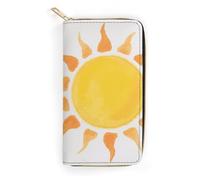 FodPand Watercolor Yellow Sun Painting Wallets for Men Women - PU Leather Zip Around Wallet with 4 Card Slots & 3 Cash Compartments, 7.8 X 4.1 Inch Large Capacity Long Purse for Travel