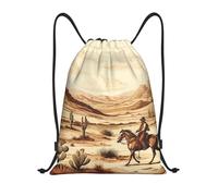 FodPand West Desert Cactus with Cowboys Riding Horses Drawstring Backpack Sports Gym Sackpack Waterproof Swim Bag Men Women, Black, M