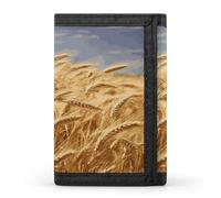 FodPand Wheat Harvest Wallet,Portable Three Folds Wallet Sturdy With Hanging Buckle Zipper Wallets for Man Woman