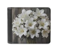 FODPAND White Lily Bouquet Leather Wallet Extra Capacity Bifold Wallet Slim Minimalist Front Pocket Wallets Credit Card Holder