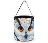 FodPand White Owl Halloween Trick Or Treat Bucket, Reusable Goodie Candy Basket, Snack Bag Large Gift Tote Bags with Handles for Gifts Wrapping Party Favors Supplies