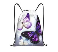 FodPand White Purple Butterflies Drawstring Backpack Sports Gym Sackpack Waterproof Swim Bag Men Women Draw String Bag, Black, S