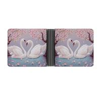 FodPand White Swans with Pink Floral Tree Wallet Slim Minimalist Men Wallet Durable Portable Bifold Purse PU Passcase
