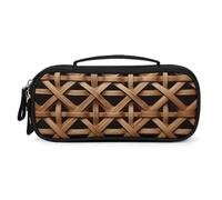 FodPand Wicker Woven Grid Cosmetic Bag with Handle And Zipper Makeup Brushes Organizer Case PU Leather Toiletry Bag Small Makeup Bags for Travel Or Daily