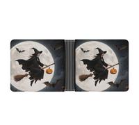 FodPand Witch Broom Flight Wallet for Men Leather Bifold Wallet Front Pocket Wallets Card Holder Wallets Money Clip