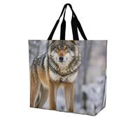 FodPand Wolf Reusable Grocery Bag with Pockets And Handle Lightweight Durable Shopping Bags Large Size Bag for Groceries Travel And Everyday Use 15.7x15.7x6.3 in