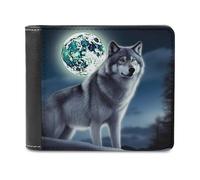 FodPand Wolf Under Moon Wallet for Men Women, PU Leather Slim Card Holder with 8 Card Slots, Minimalist Bifold Wallet Front Pocket Wallets Stylish Purse for Travel Gift