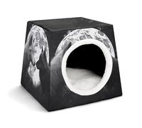 FODPAND Wolves Love Under The Moon Wild Animal Cat Bed Cave for Small Dog Cat House 3-in-1 Foldable Cats Beds with Removable Washable Cushioned Pillow Covered Cave Pet Tents with Non-Slip Bottom