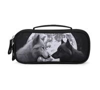 FodPand Wolves Love Under The Moon Wild Animal Cosmetic Bag with Handle And Zipper Makeup Brushes Organizer Case PU Leather Toiletry Bag Small Makeup Bags for Travel Or Daily