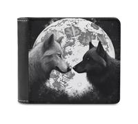 FodPand Wolves Love Under The Moon Wild Animal Leather Wallets for Men Women Credit Card Holder Slim Billfold Wallet with 6 Card Slots
