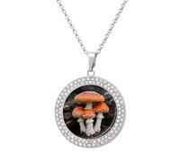 FodPand Women's Amanita Caesarea Diamond Necklace Round Pendant Necklace 19.7 Inch Adjustable Chain Memorial Necklaces for Friendship Couple Everyday Wear Jewelry Gift for Girlfriend Wife Mom, One