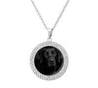 FodPand Women's Black Lab Diamond Necklace Round Pendant Necklace 19.7 Inch Adjustable Chain Memorial Necklaces for Friendship Couple Everyday Wear Jewelry Gift for Girlfriend Wife Mom, One Size, Zinc