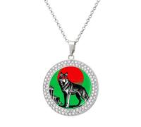 FodPand Women's Green Round Wolf Diamond Necklace Round Pendant Necklace 19.7 Inch Adjustable Chain Memorial Necklaces for Friendship Couple Everyday Wear Jewelry Gift for Girlfriend Wife Mom, One
