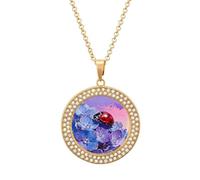 FodPand Women's Ladybug on Hydrangea Diamond Necklace Round Pendant Necklace 19.7 Inch Adjustable Chain Memorial Necklaces for Friendship Couple Everyday Wear Jewelry Gift for Girlfriend Wife Mom, One