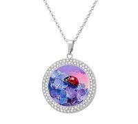 FodPand Women's Ladybug on Hydrangea Diamond Necklace Round Pendant Necklace 19.7 Inch Adjustable Chain Memorial Necklaces for Friendship Couple Everyday Wear Jewelry Gift for Girlfriend Wife Mom, One