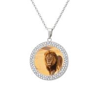 FodPand Women's Majestic Lion Diamond Necklace Round Pendant Necklace 19.7 Inch Adjustable Chain Memorial Necklaces for Friendship Couple Everyday Wear Jewelry Gift for Girlfriend Wife Mom, One size