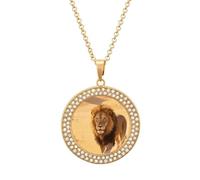 FodPand Women's Majestic Lion Diamond Necklace Round Pendant Necklace 19.7 Inch Adjustable Chain Memorial Necklaces for Friendship Couple Everyday Wear Jewelry Gift for Girlfriend Wife Mom, One size