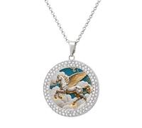 FodPand Women's Pegasus Cloud Flight Diamond Necklace Round Pendant Necklace 19.7 Inch Adjustable Chain Memorial Necklaces for Friendship Couple Everyday Wear Jewelry Gift for Girlfriend Wife Mom, One