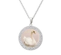 FodPand Women's Vintage Swan Diamond Necklace Round Pendant Necklace 19.7 Inch Adjustable Chain Memorial Necklaces for Friendship Couple Everyday Wear Jewelry Gift for Girlfriend Wife Mom, One size