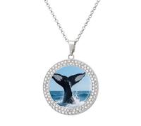 FodPand Women's Whale Tail Diamond Necklace Round Pendant Necklace 19.7 Inch Adjustable Chain Memorial Necklaces for Friendship Couple Everyday Wear Jewelry Gift for Girlfriend Wife Mom, One size