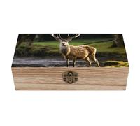 FodPand Wood Keepsake Box with Hinged Lid Handmade Wooden Wedding Memory Treasure Boxes Organizer Decorative Deer Nature Storage Box for Jewelry Coins Cards Photos Letters Crafts Storage