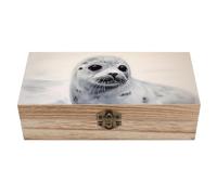 FodPand Wood Keepsake Box with Hinged Lid Handmade Wooden Wedding Memory Treasure Boxes Organizer Decorative Harp Seal Painting Storage Box for Jewelry Coins Cards Photos Letters Crafts Storage