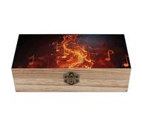 FodPand Wood Keepsake Box with Hinged Lid Handmade Wooden Wedding Memory Treasure Boxes Organizer Decorative Red Flame Music Note Storage Box for Jewelry Coins Cards Photos Letters Crafts Storage