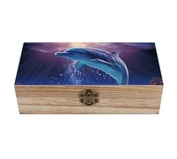 FodPand Wood Keepsake Box with Hinged Lid Handmade Wooden Wedding Memory Treasure Boxes Organizer Decorative Ocean Dolphin Storage Box for Jewelry Coins Cards Photos Letters Crafts Storage