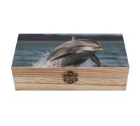 FodPand Wood Keepsake Box with Hinged Lid Handmade Wooden Wedding Memory Treasure Boxes Organizer Decorative Cool Dolphin Storage Box for Jewelry Coins Cards Photos Letters Crafts Storage