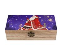 FodPand Wood Keepsake Box with Hinged Lid Handmade Wooden Wedding Memory Treasure Boxes Organizer Decorative Santa Claus Print Storage Box for Jewelry Coins Cards Photos Letters Crafts Storage