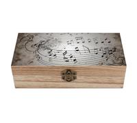 FodPand Wood Keepsake Box with Hinged Lid Handmade Wooden Wedding Memory Treasure Boxes Organizer Decorative Music Note Wall Storage Box for Jewelry Coins Cards Photos Letters Crafts Storage