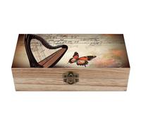 FodPand Wood Keepsake Box with Hinged Lid Handmade Wooden Wedding Memory Treasure Boxes Organizer Decorative Music Background Storage Box for Jewelry Coins Cards Photos Letters Crafts Storage