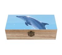 FodPand Wood Keepsake Box with Hinged Lid Handmade Wooden Wedding Memory Treasure Boxes Organizer Decorative Dolphin Storage Box for Jewelry Coins Cards Photos Letters Crafts Storage