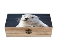FodPand Wood Keepsake Box with Hinged Lid Handmade Wooden Wedding Memory Treasure Boxes Organizer Decorative White Otter Storage Box for Jewelry Coins Cards Photos Letters Crafts Storage